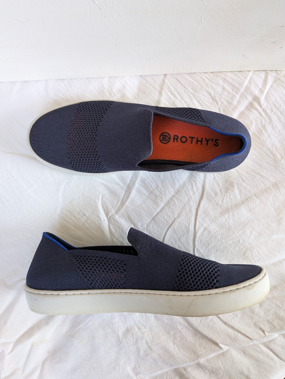 Rothy’s The Sneaker Maritime Lattice Navy Blue Slip On Shoes Size 10
